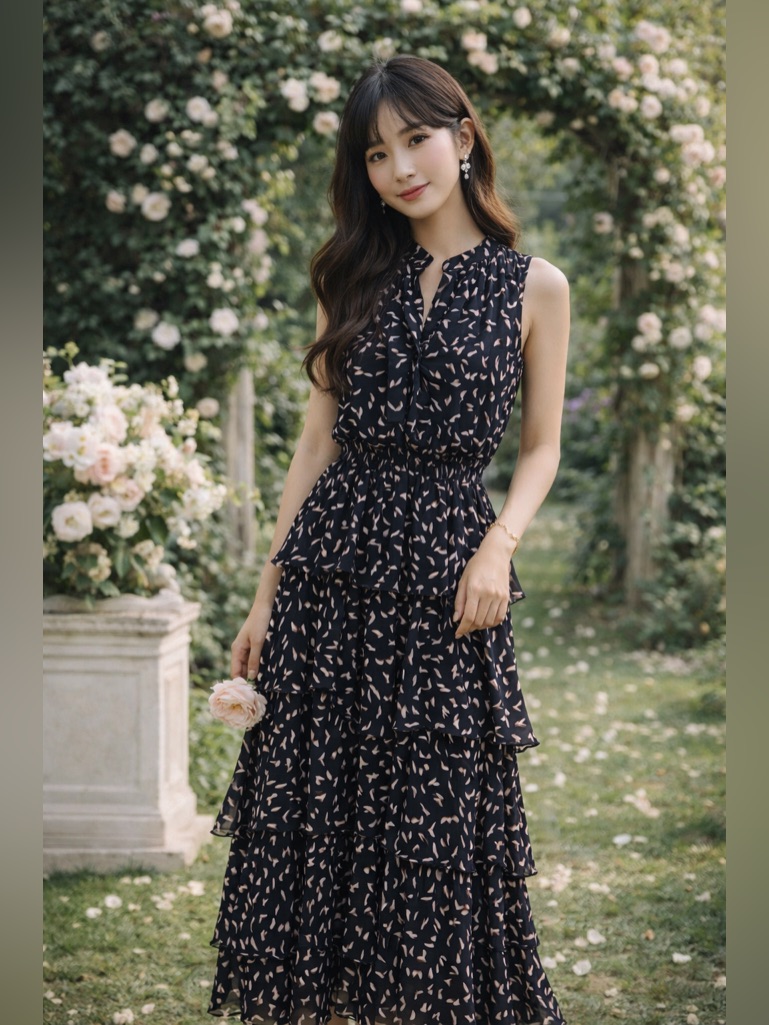 Misa Los Angeles Tiered Ruffle Maxi Dress Black Floral Romantic Boho Chic Usa